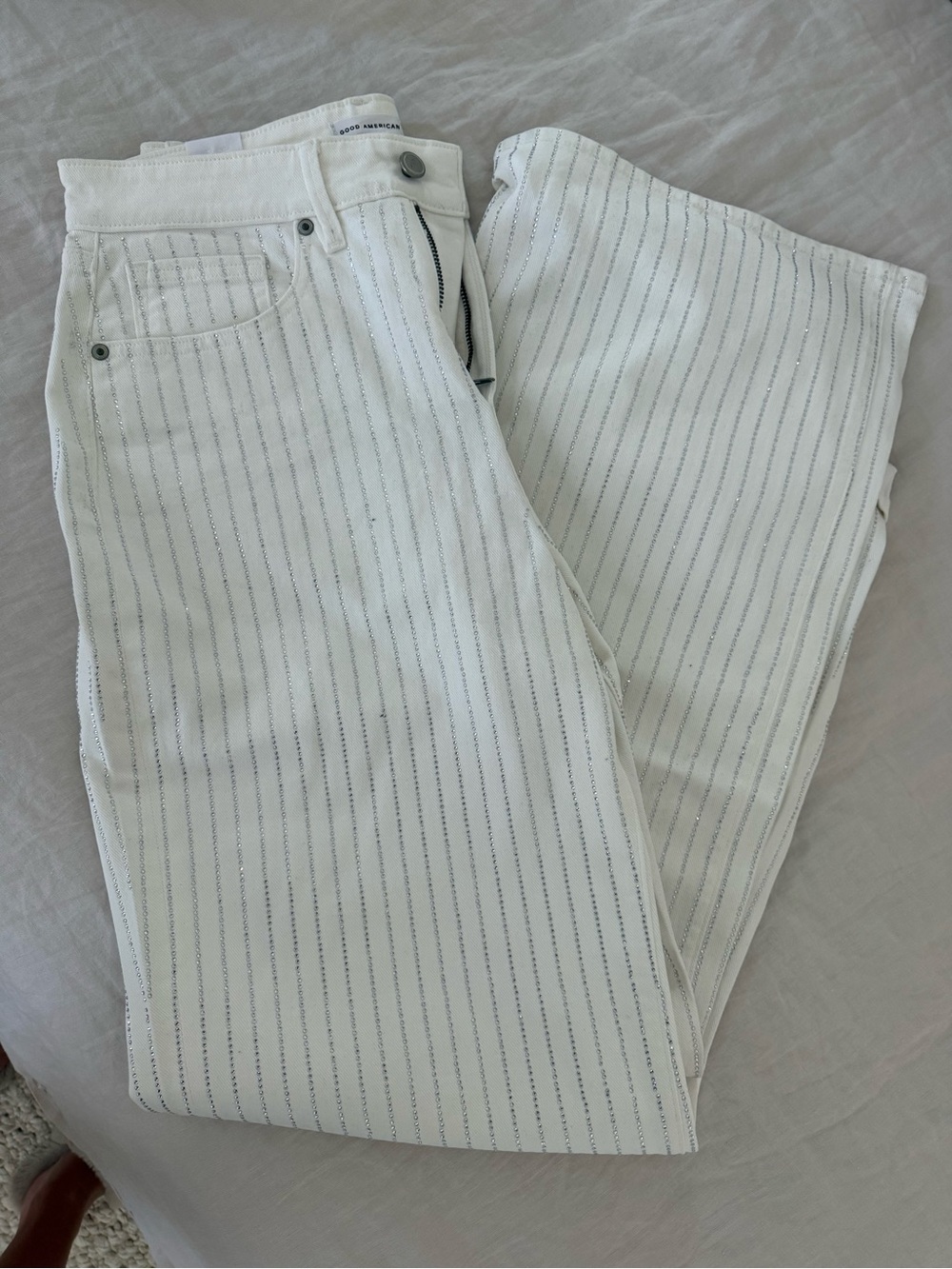 Good American rhinestone Pinstripe jeans